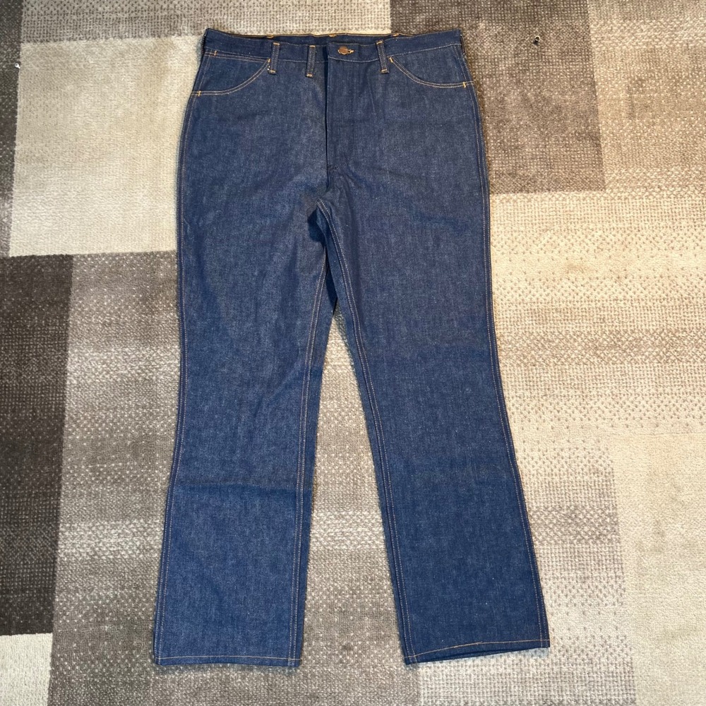 Vintage Wrangler No Fault Jeans Mens 38x32 70s USA Made Dark Wash Indigo Denim